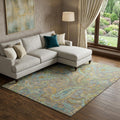 9 X 12 Taupe Green And Blue Paisley Distressed Washable Area Rug With UV Protection