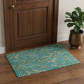 3 X 5 Teal Green And Gold Paisley Washable Area Rug With UV Protection