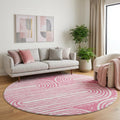 8 Blush And Ivory Geometric Distressed Washable Round Rug With UV Protection
