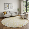 8 Gold And Ivory Geometric Distressed Washable Round Rug With UV Protection