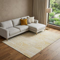 9 X 12 Gold And Ivory Geometric Distressed Washable Area Rug With UV Protection