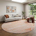 8 Salmon And Ivory Geometric Washable Round Rug With UV Protection