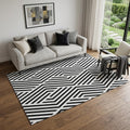 5 X 8 Black And Ivory Geometric Washable Area Rug With UV Protection