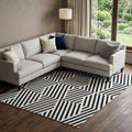 8 X 10 Black And Ivory Geometric Washable Area Rug With UV Protection