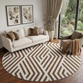 8 Brown And Ivory Geometric Washable Round Rug With UV Protection