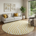8 Gold And Ivory Geometric Washable Round Rug With UV Protection