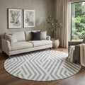 8 Gray And Ivory Geometric Washable Round Rug With UV Protection