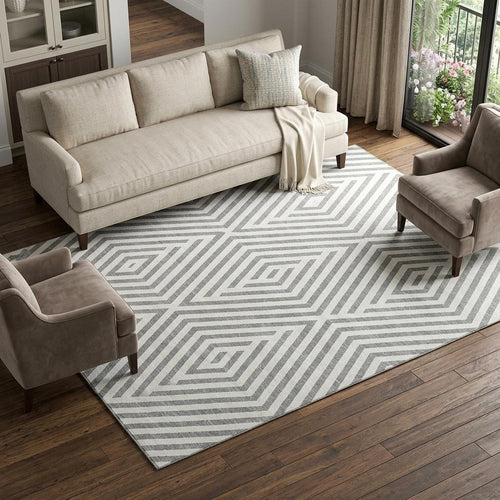 10 X 14 Gray And Ivory Geometric Washable Area Rug With UV Protection