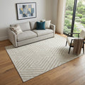 5 X 8 Ivory And Beige Geometric Washable Area Rug With UV Protection