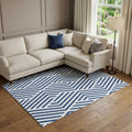 9 X 12 Navy Blue And Ivory Geometric Washable Area Rug With UV Protection
