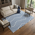 10 X 14 Navy Blue And Ivory Geometric Washable Area Rug With UV Protection