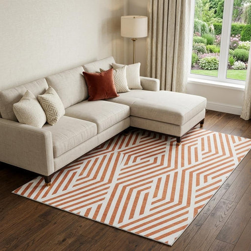 10 X 14 Rust And Ivory Geometric Washable Area Rug With UV Protection