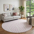 8 Pink And Ivory Geometric Washable Round Rug With UV Protection