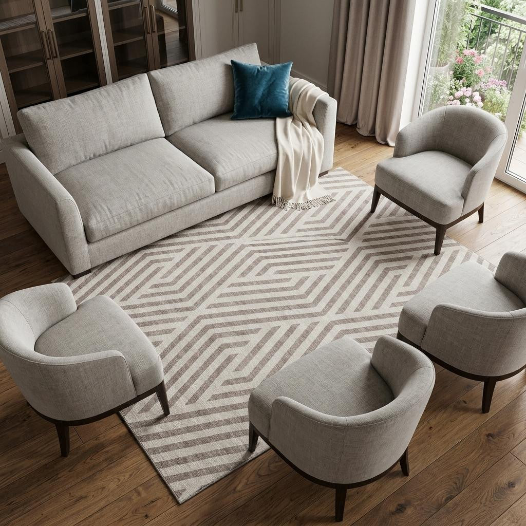 10 X 14 Taupe And Ivory Geometric Washable Area Rug With UV Protection