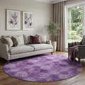 8 Eggplant And Ivory Floral Medallion Distressed Washable Round Rug With UV Protection