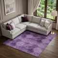 8 X 10 Eggplant And Ivory Floral Medallion Distressed Washable Area Rug With UV Protection