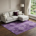 9 X 12 Eggplant And Ivory Floral Medallion Distressed Washable Area Rug With UV Protection