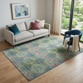 5 X 8 Green Blush And Teal Floral Medallion Distressed Washable Area Rug With UV Protection
