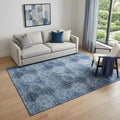 5 X 8 Navy Blue And Ivory Floral Medallion Distressed Washable Area Rug With UV Protection