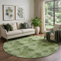 8 Olive Green And Ivory Floral Medallion Distressed Washable Round Rug With UV Protection