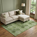 9 X 12 Olive Green And Ivory Floral Medallion Distressed Washable Area Rug With UV Protection