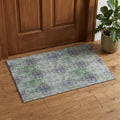 3 X 5 Purple Green And Ivory Floral Medallion Distressed Washable Area Rug With UV Protection