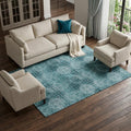 8 X 10 Teal And Ivory Floral Medallion Distressed Washable Area Rug With UV Protection