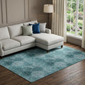 9 X 12 Teal And Ivory Floral Medallion Distressed Washable Area Rug With UV Protection