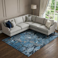 8 X 10 Blue Ivory And Gray Abstract Distressed Washable Area Rug With UV Protection