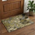 3 X 5 Brown Beige And Gold Abstract Distressed Washable Area Rug With UV Protection