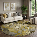 8 Brown Beige And Gold Abstract Distressed Washable Round Rug With UV Protection