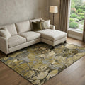 8 X 10 Brown Beige And Gold Abstract Distressed Washable Area Rug With UV Protection