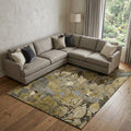 9 X 12 Brown Beige And Gold Abstract Distressed Washable Area Rug With UV Protection