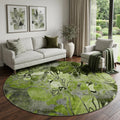 8 Fern Green And Gray Abstract Distressed Washable Round Rug With UV Protection