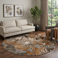8 Rust And Gray Abstract Distressed Washable Round Rug With UV Protection