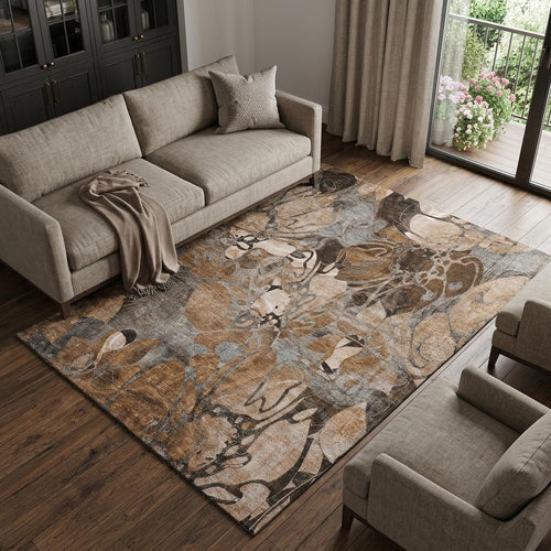 10 X 14 Rust And Gray Abstract Distressed Washable Area Rug With UV Protection