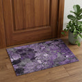 3 X 5 Purple And Ivory Abstract Distressed Washable Area Rug With UV Protection