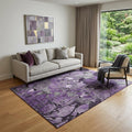 5 X 8 Purple And Ivory Abstract Distressed Washable Area Rug With UV Protection