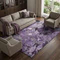 9 X 12 Purple And Ivory Abstract Distressed Washable Area Rug With UV Protection