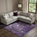 10 X 14 Purple And Ivory Abstract Distressed Washable Area Rug With UV Protection