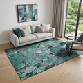 5 X 8 Teal And Gray Abstract Distressed Washable Area Rug With UV Protection