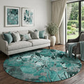 8 Teal And Gray Abstract Distressed Washable Round Rug With UV Protection