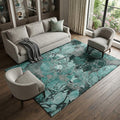 9 X 12 Teal And Gray Abstract Distressed Washable Area Rug With UV Protection