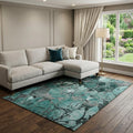 10 X 14 Teal And Gray Abstract Distressed Washable Area Rug With UV Protection