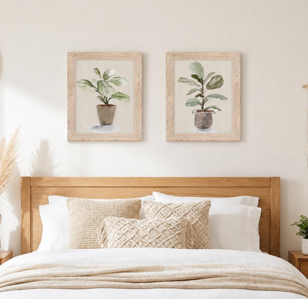 Set Of Two Fiddle Fig Tree Brown Framed Wall Art