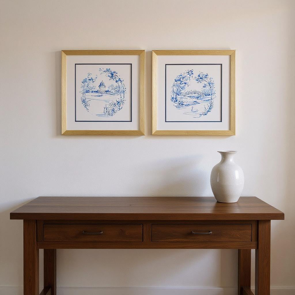 Set Of Two Blue Garden Impress B Gold Framed Wall Art