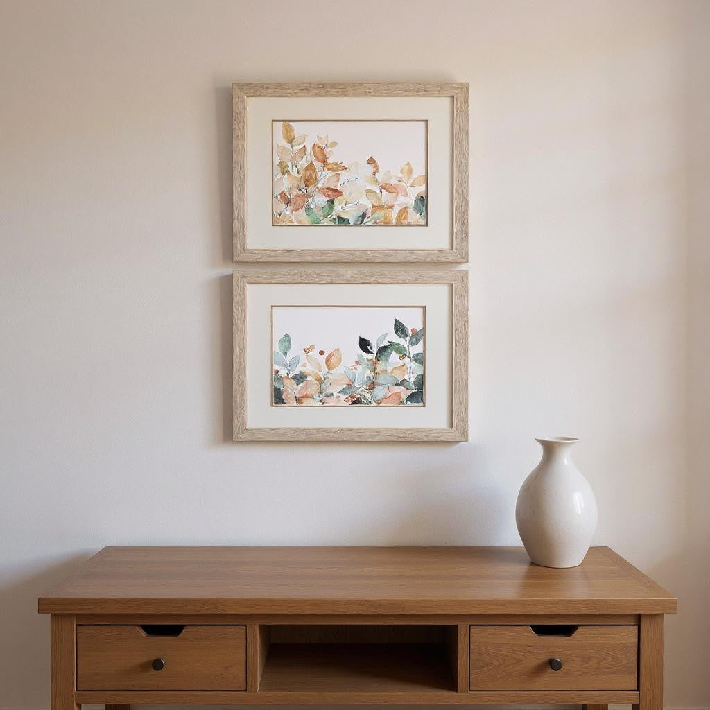 Set Of Two Autumn Leaves Brown Framed Wall Art