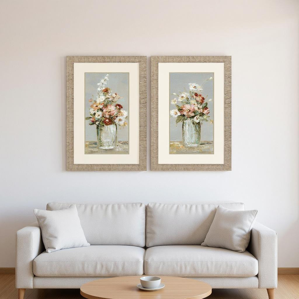 Set Of Two Country Arrangement Distressed Gold Framed Wall Art