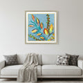 Vibrant Blue And Yellow Modern Floral Giclee Silver Framed Wall Art