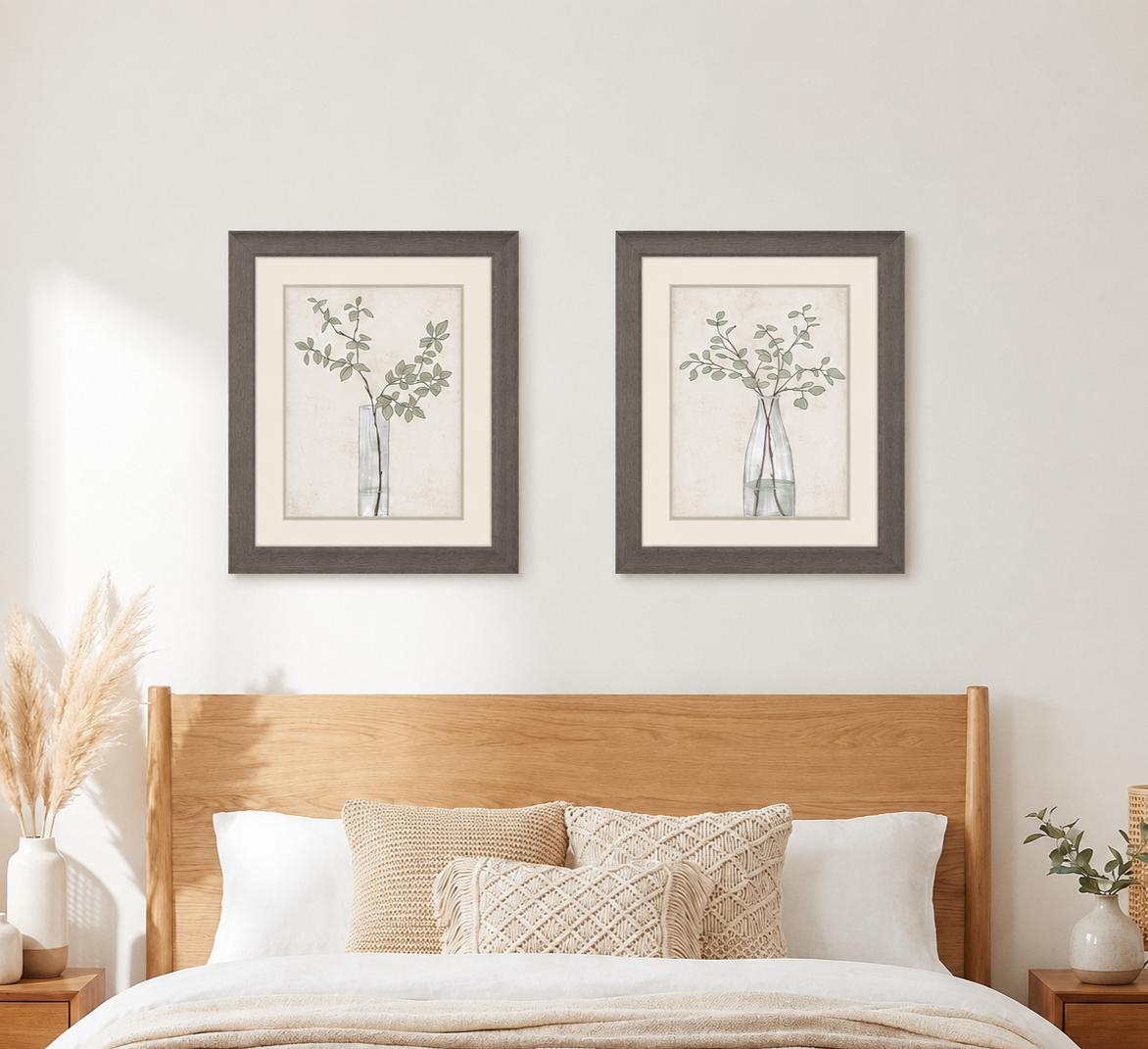 Set Of Two Serenity Leaves Brown Framed Wall Art